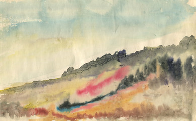 hill watercolor