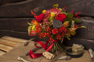 Elegant bouquet of flowers originally designed in a modern style