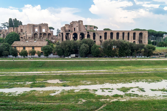 Ruins of Circus Maximus and the Domus Augustana in Rome