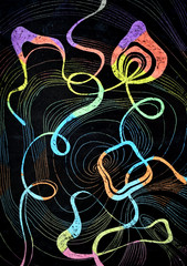 Abstract pattern. Drawing. Engraved ink on wax crayons, paper.