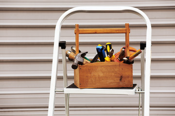 a wooden toolbox