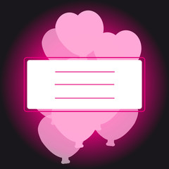 Label with hearts on pink- black background