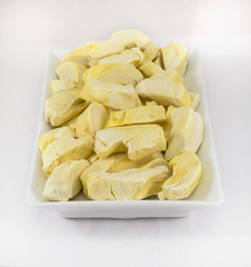 Pieces of durian in white plate