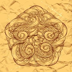 Vector round octopus tentacles pattern