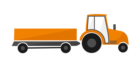 Orange tractor with a trailer. Agricultural machinery