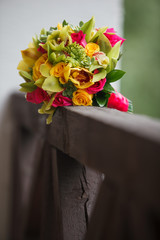 Colorful bridal bouquet. wedding day, bride accessories