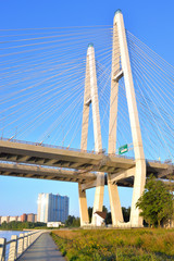 Obraz premium Cable stayed bridge and Neva river.