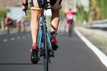 Plakat Cycling competition race at high speed,view from behind