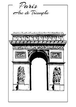 Arc De Triomphe, Paris, France. Triumphal Arch, Sketch Vector Illustration