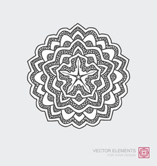 Floral abstract ornament of round shape. Mandala, graphic elements are drawn by hand. Modernistic Art.