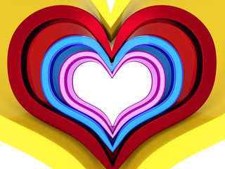 3D colored hearts on a white background