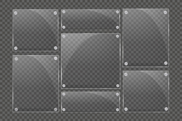 Glass plates are installed. Vector glass banners on a transparent background. Glass. Glass paintings. Color frames.
