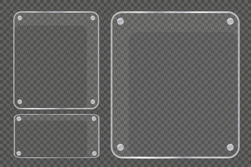 Glass plates are installed. Vector glass banners on a transparent background. Glass. Glass paintings. Color frames.
