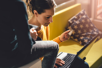 Woman using credit card