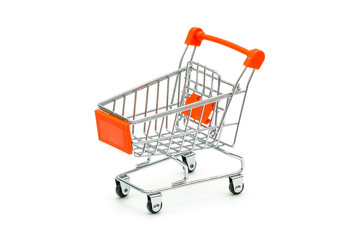 Isolated red shopping cart on white background