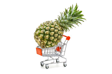 Isolated trolley cart  with pineapple in it on white background