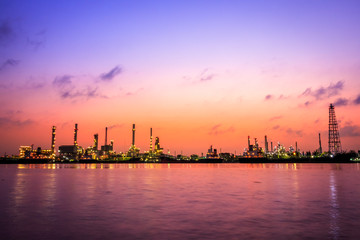 Fototapeta premium Bangchak Petroleum's oil refinery, beside the Chao Phraya River, Phra Khanong District, Bangkok, Thailand