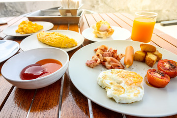 Delicious breakfast set at the luxury hotel