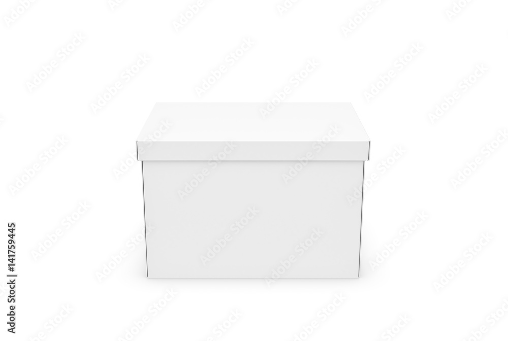 Poster 3d rendering of a white rectangle box with a closed lid on white background.