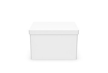 3d rendering of a white rectangle box with a closed lid on white background.