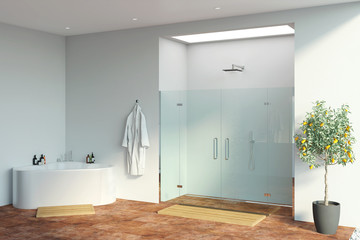 3d illustration of showerroom with panoramic view 