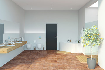 Fototapeta na wymiar 3d illustration of showerroom with panoramic view 