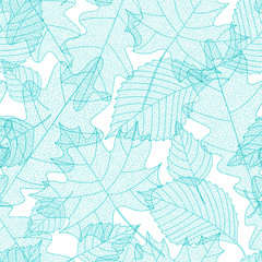 Seamless pattern with macro leaves skeletons