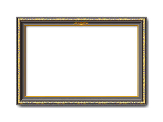 Schwarz goldener vintage Vektor Bilderrahmen mit Reliefapplikationen isoliert auf weißem Hintergrund 