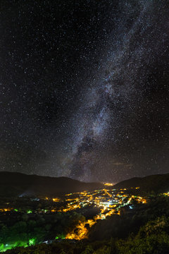 Italy, Campania, Cilento, Starry night over Licusati.