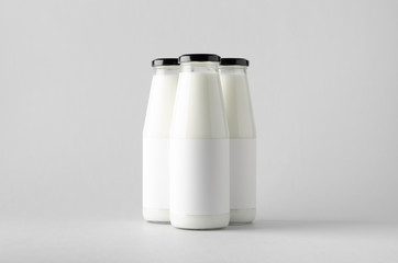 Milk Bottle Mock-Up - Three Bottles. Blank Label