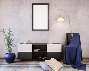 Mockup Poster in the interior 3D illustration of a modern design.