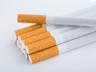 cigarette close up isolated on white background. Drug addiction. Tobacco smoking. cancer. Nicotine. Bad habit.