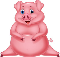 Cartoon happy fat pig
