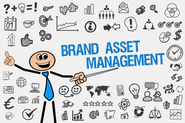 Brand Asset Management / Mann mit Symbole