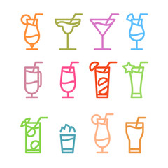 Flat icon design. Cocktails icons isolated.