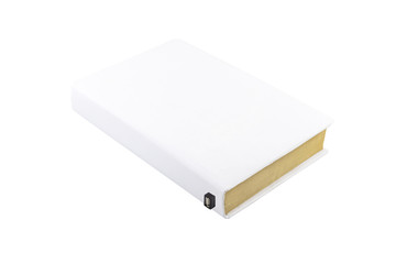 Book with blank cover and USB connector isolated on white background.