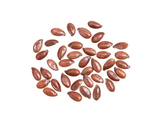 Some linseed close together on white background seen from above