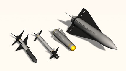 set of military bombs and rockets