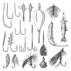 Fishing hook collection / vintage illustration  - 141764869