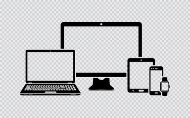 Set of digital devices icons on transparent background