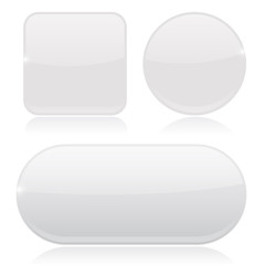 White buttons. Round, square and oval shiny icons