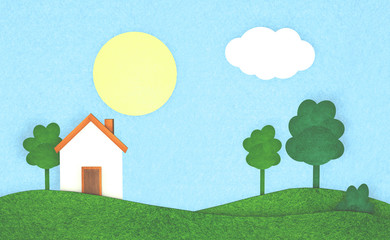 Illustration of a house in the countryside with clear weather