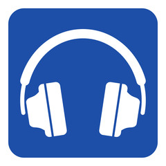 blue, white information sign - headphones icon