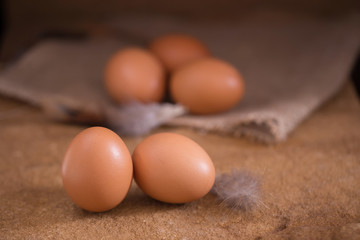 Eggs from farm to the market for raw material to cooking by chef in restaurant.