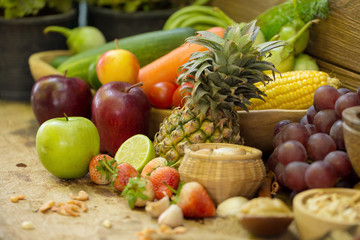 kitchen table with spicy papaya salad and ingredient food Thai national food concept of hot asian food