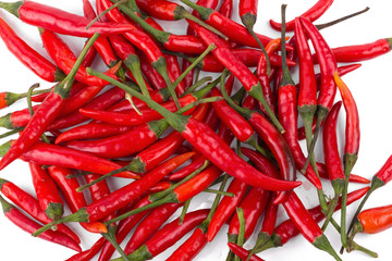 Red hot chili peppers isolated on white background. Spicy chilli peppers