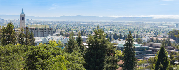 Berkeley University with clock tower and city view.