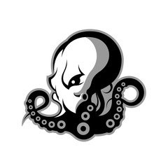 Furious octopus sport vector logo concept isolated on white background. Modern professional team badge design.
Premium quality wild cephalopod mollusk t-shirt tee print illustration.