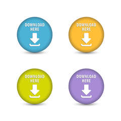 Set of colorful download here buttons