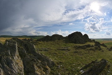 Fototapeta na wymiar Rock formations in Macin Mountains